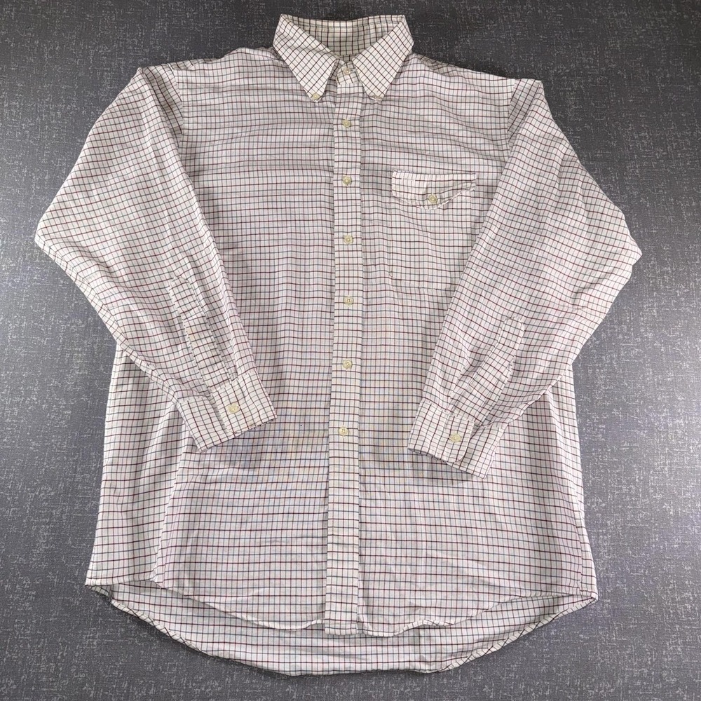 Vintage LL Bean Shirt Mens Large White Red Check Button Down Pocket USA 90s - Picture 2 of 10